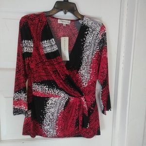 Evan Picone red & black Sm NWT long sleeves top